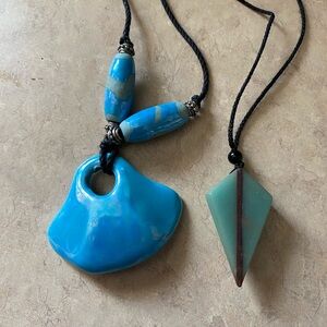Handmade Custom OOAK Necklaces/Jewelry Blue/Aqua Abstract Crafts Jewel Boho
